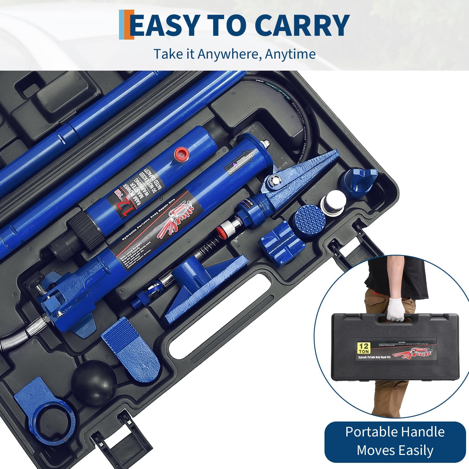 Kit Martinetti Idraulici Porta Power, Per Auto e Industria – Pistone 4T/10T/20T, Con Pompa, Tubo Olio e Custodia Di Stoccaggio Sicura – Per Garage, Fattoria, Uso Intensivo