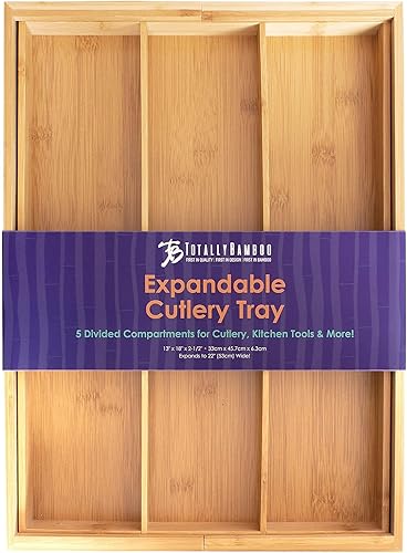 Miniatura 6 de Totally Bamboo Expandable 5-Compartment Drawer Organizer, Expands from 13 to 22" Wide