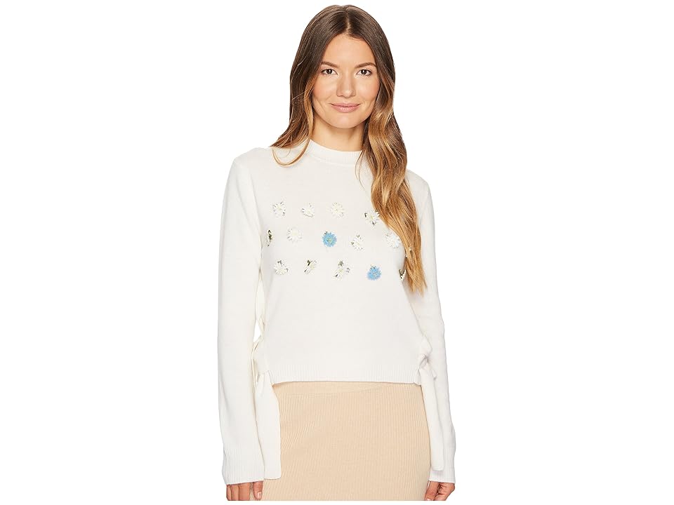 

Cashmere In Love Daisy Oya Embroidered Pullover (Off-White) Women's Clothing