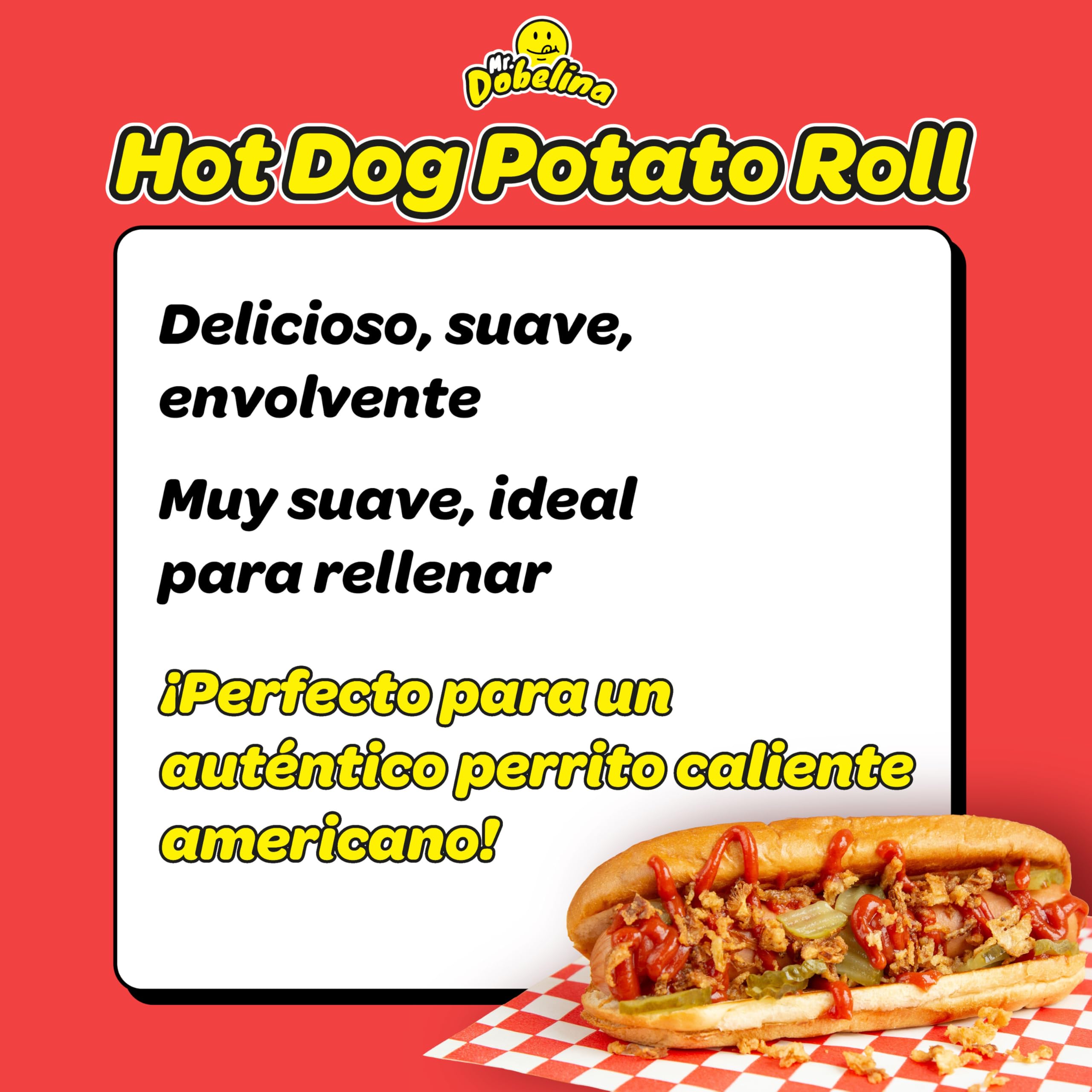 Mr.Dobelina Panecillos de patata para perritos calientes, 6 paquetes 4x60g y 16cm, blandos y dorados, sin lactosa, ideales para perritos calientes al estilo americano, sin conservantes ni aditivos