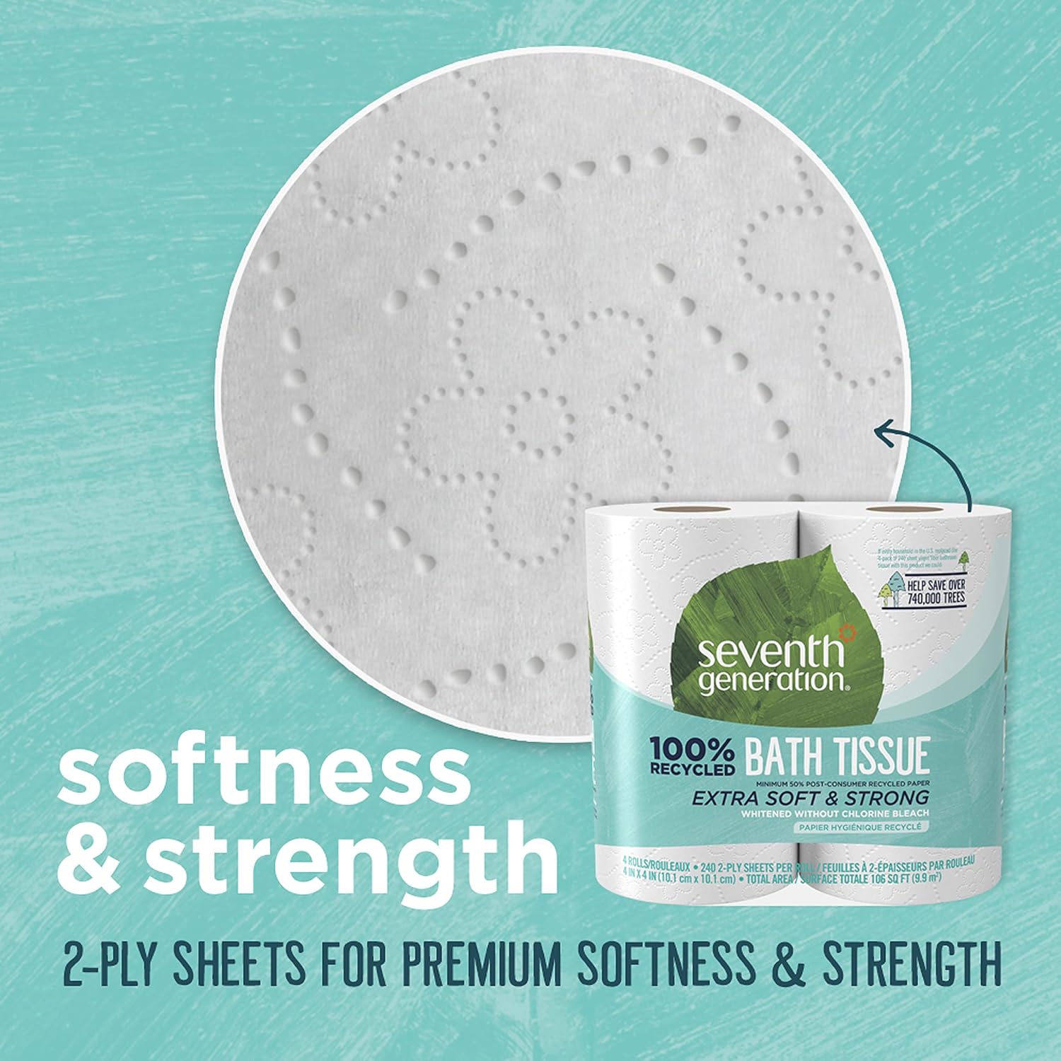 Seventh Generation, Double Roll Bath Tissue 2 Ply 300 Sheet, 4 Count