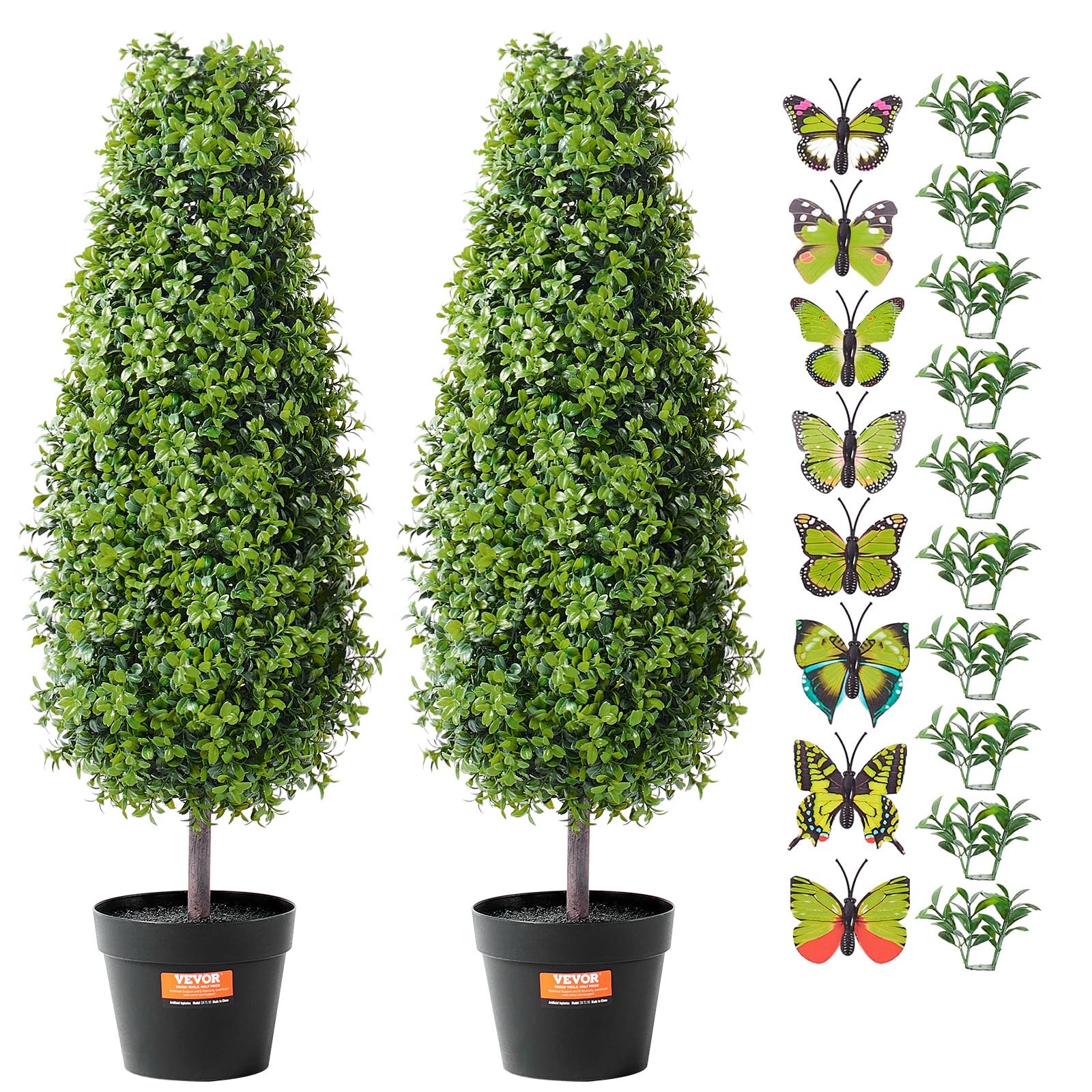 VEVOR Albero di Bosso Artificiale Topiario, 91,4 cm Altezza, 2 Pezzi, Alberi di Bosso Finti, Pianta Artificiale Verde con Foglie, Vaso, Decorazione, Set di Verde con Protezione UV per Arredamento