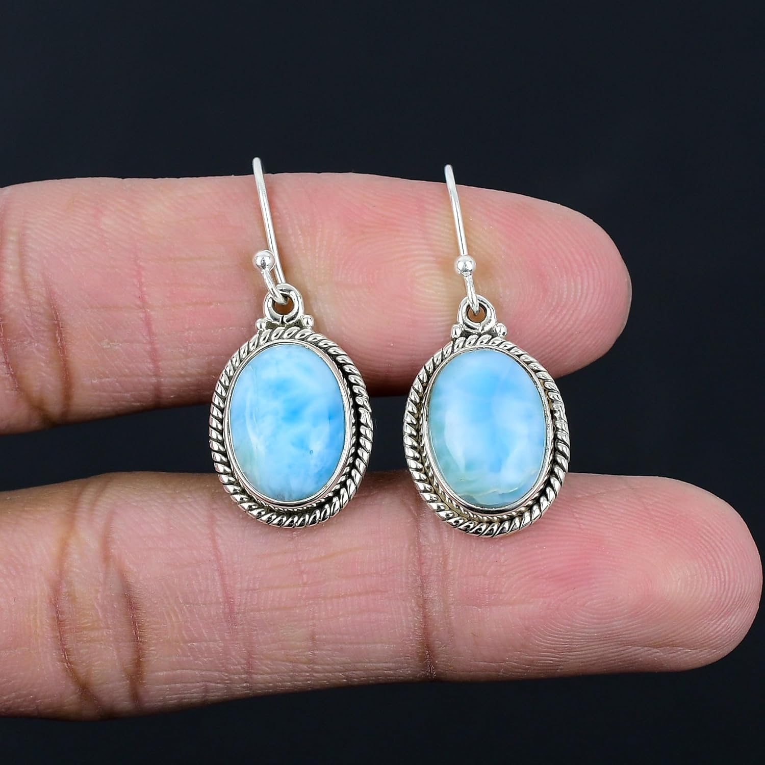 Silver Palace 925 Sterling Silver Natural Larimar Drop Dangle Earrings for Women