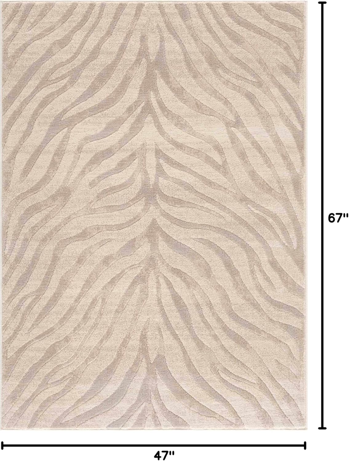 BoutiqueRugs Manteca Zebra Print Area Rug - Peach, Light Gray, Taupe - 3'11" x 5'7" 3'11" x 5'7" (Rectangular) Beige, Light Gray, Taupe / Manteca