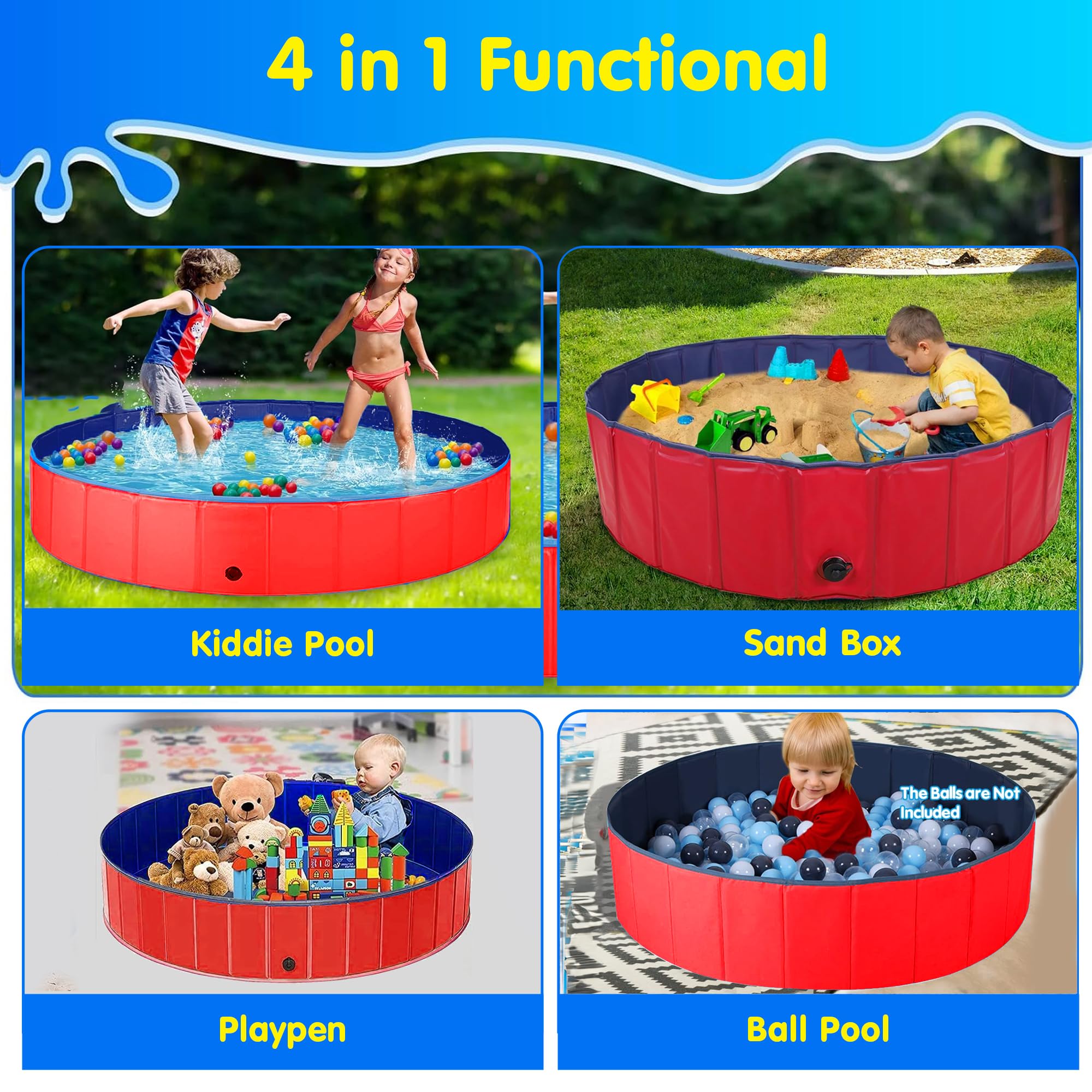Kidology 4-in-1 Foldable Kids Pool - Ball Pit, Sandbox & Toy Storage Durable & Portable Outdoor/Indoor Activity Pool Ball Pit Structure for Toddlers & Kids - Balls Not Included (Red, 80 * 20Cm) - Image 7 thumbnail