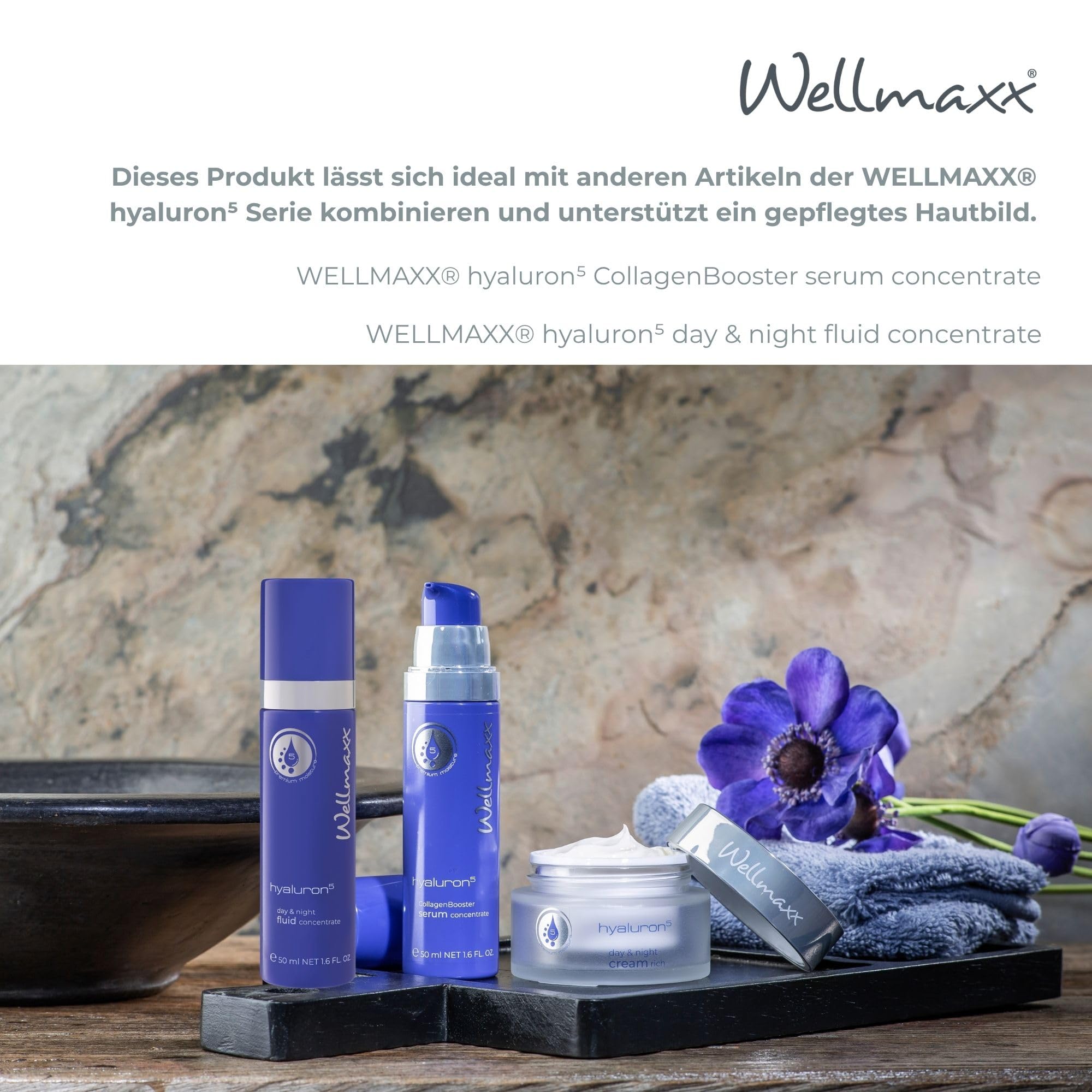 WELLMAXX® hyaluron⁵ day & night cream rich l Hyaluron Gesichtscreme l intensive Feuchtigkeitspflege für trockene & reife Haut l Anti Aging Pflege mit 5-fach Hyaluron l Made in Germany l 50 ml