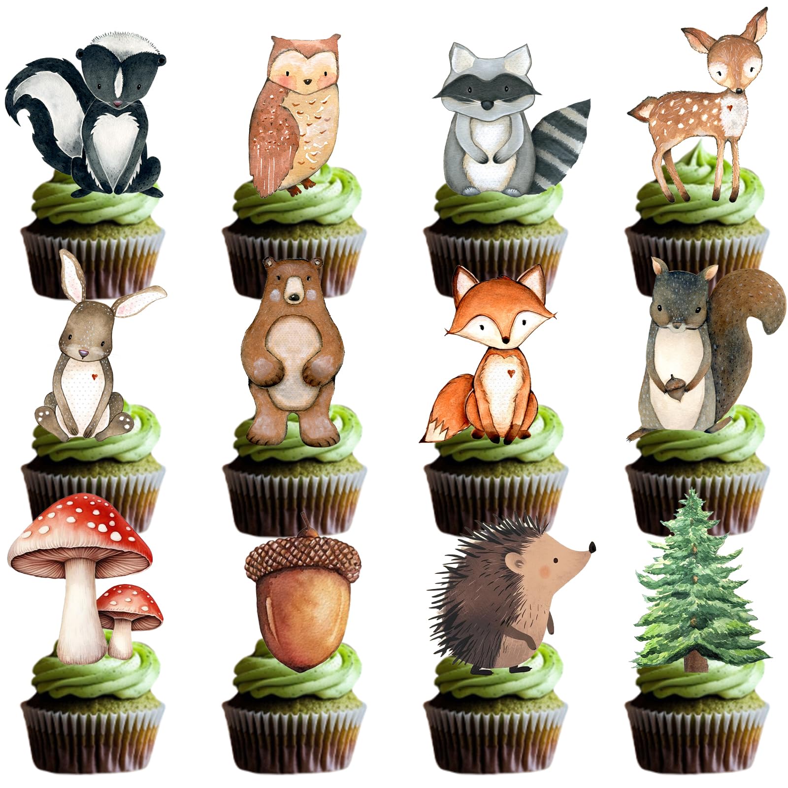 48 adornos para cupcakes del bosque