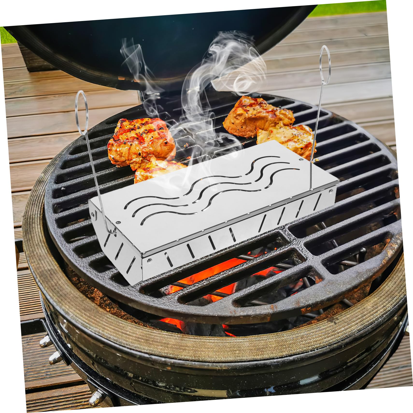 Abaodam 2 Pcs Boîte À Fumer En Acier Inoxydable Bbo Box De Smeux De Bois Bbq Avec Couvercle Pour Gril À Gaz Ou Accessoires De Gril À Charbon Ajouter Une Saveur De Barbecue