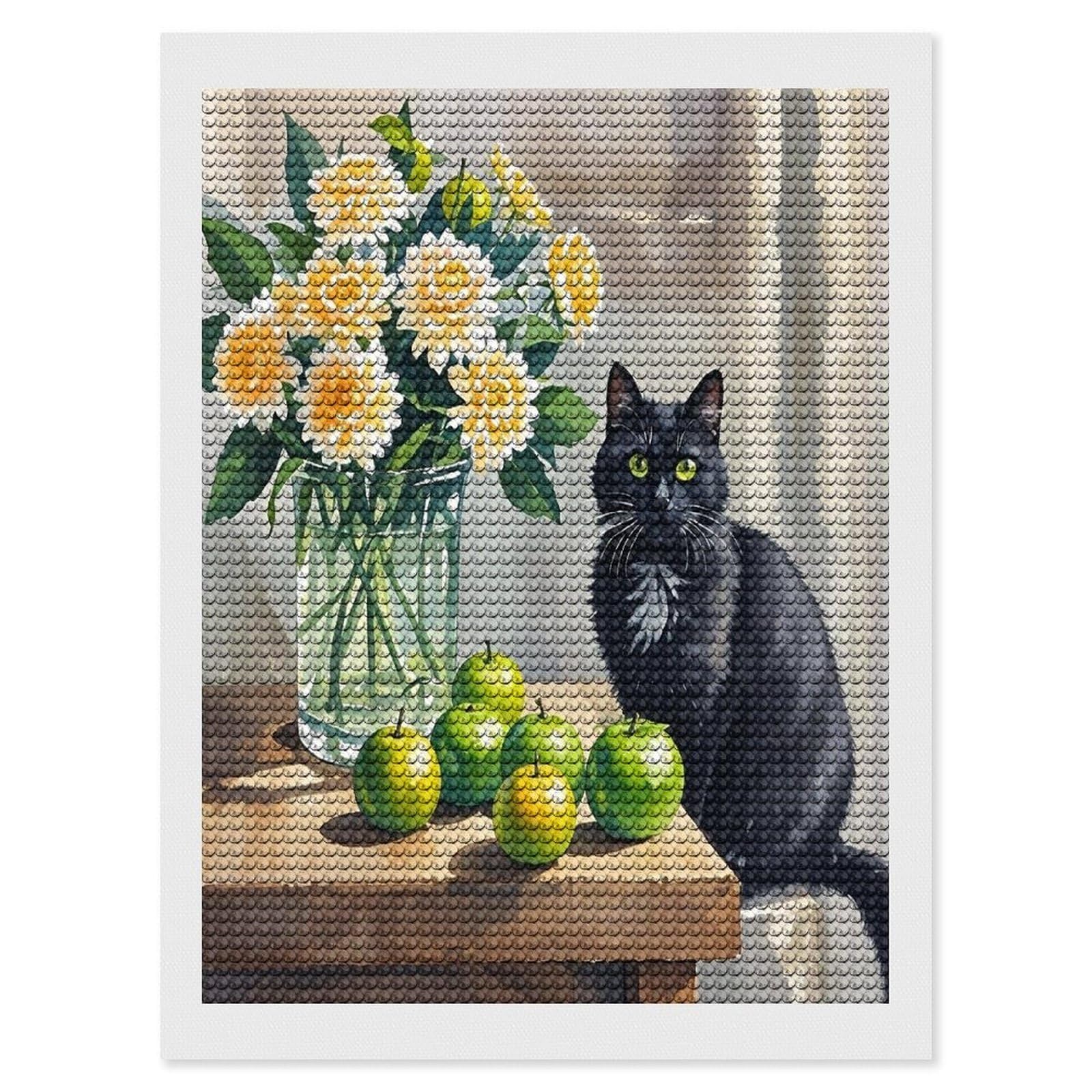 FekiLoot Family Cat Paint by Numbers Kit for Adults Beginner DIY Diamond Dots Paintings Round Full Drill Diamond Art Kits Picture Diamond Art Painting Kits for Home Decor 12"x16"