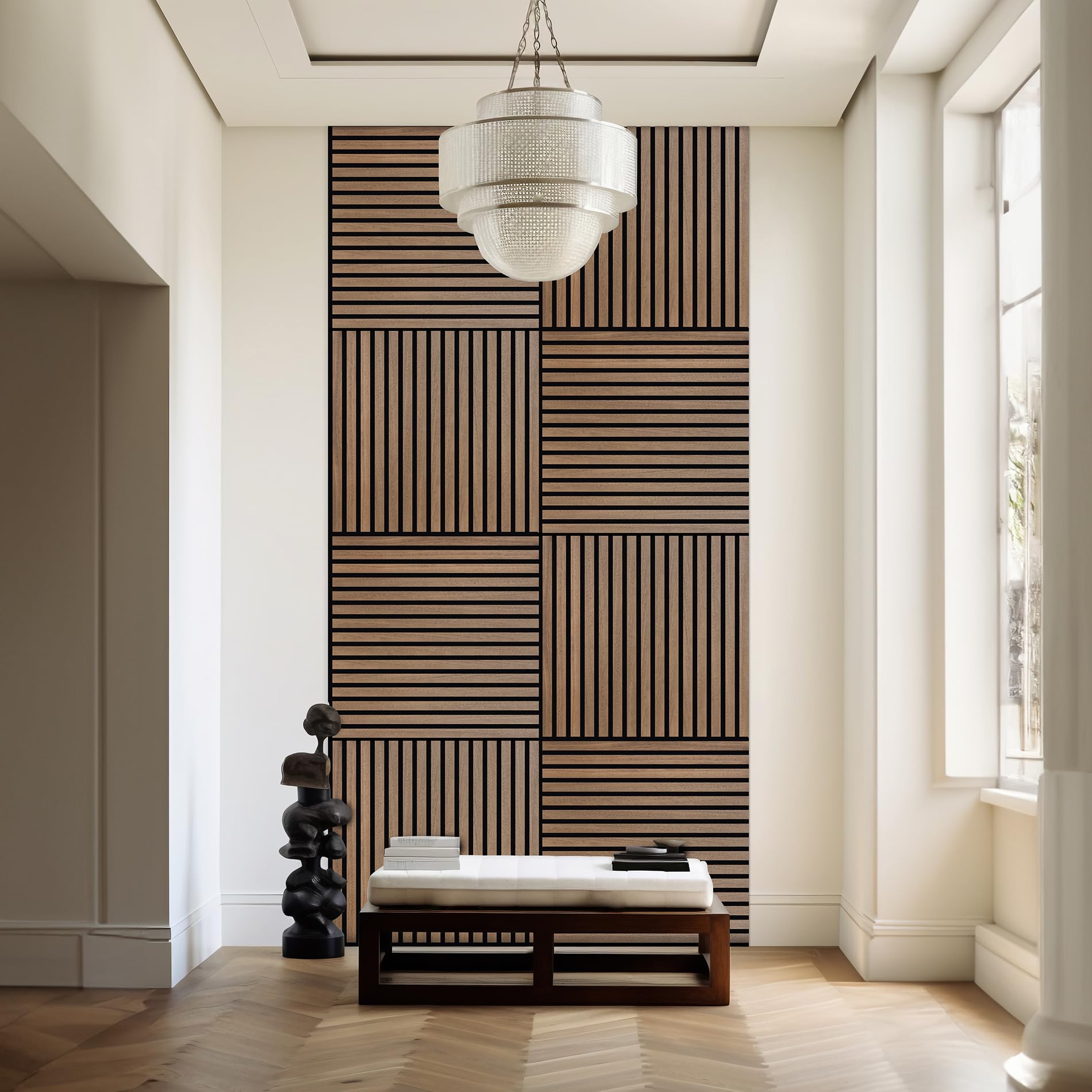 Phoenix Artpanel Paneles Acusticos Decorativos con Laminas de Madera y Fieltro para Pared 60 x 60 x 2.1 cm (8 Piezas, Walnut)