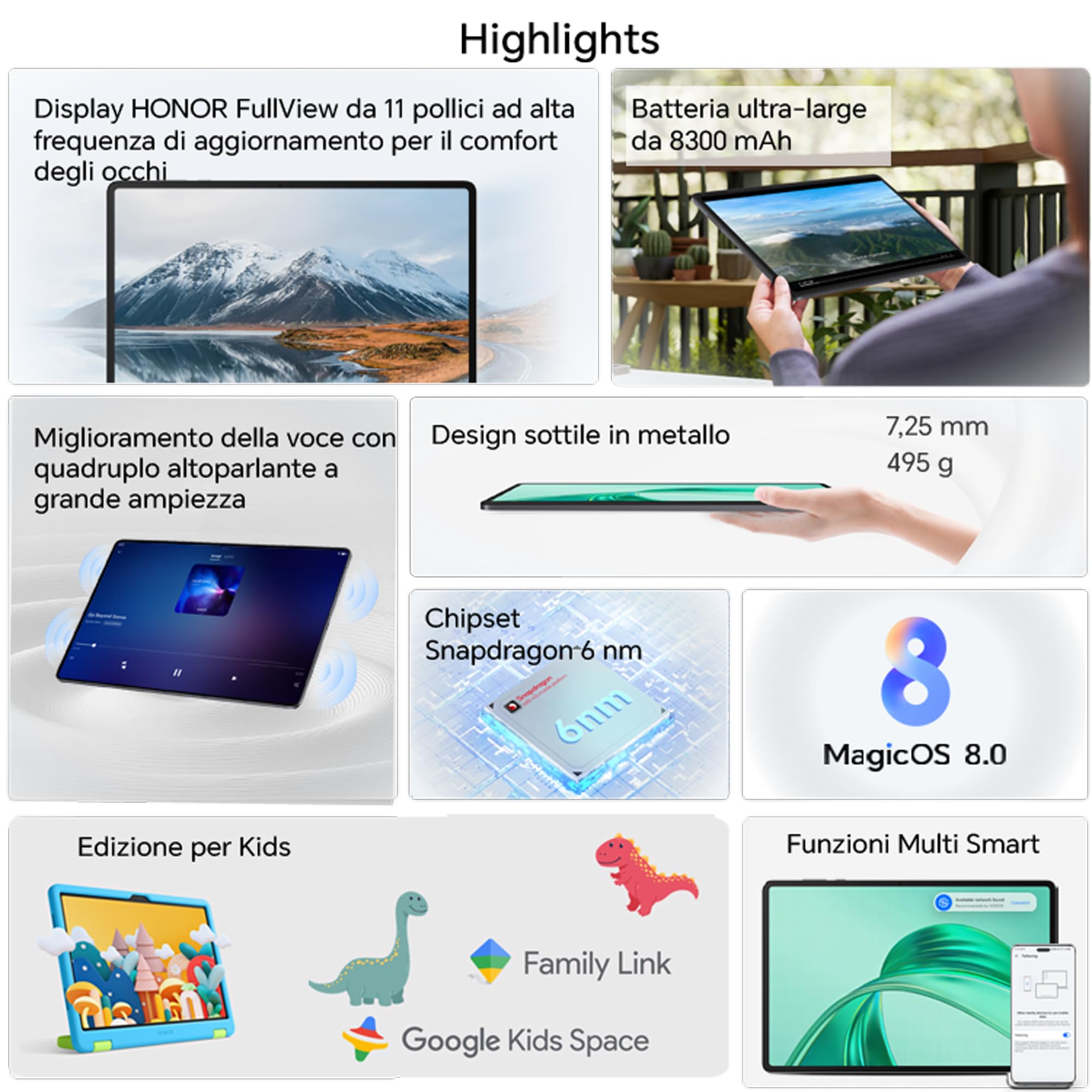 HONOR Pad X8a Wi-Fi Versione 4GB RAM/128GB ROM, 8300mAh, 11 Pollici 90Hz Eye Protection Display Tablet,4 Altoparlanti, Android 14, Space Gray