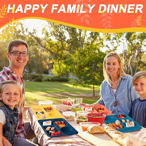 Miniatura 6 de Pinkunn Juego de 8 platos divididos de paja de trigo grandes de 14 pulgadas, platos divididos irrompibles, para microondas, lavavajillas, bandeja de