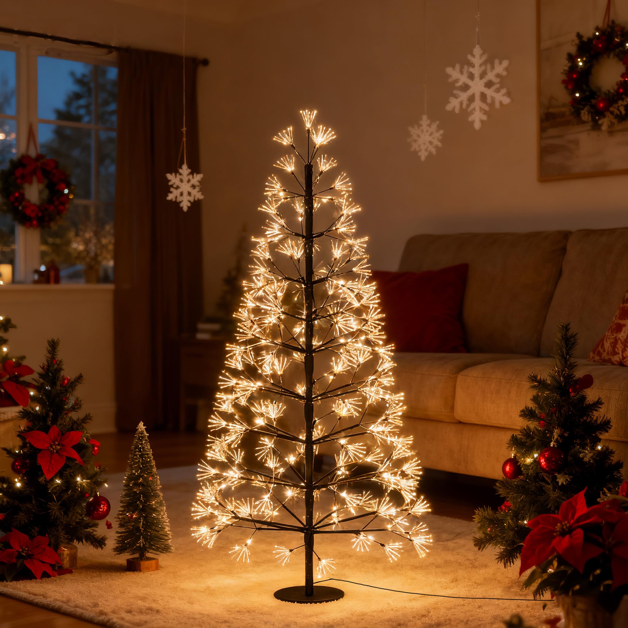 UISEBRT Sapin de Noël lumineux à 1500 LED et décoration enneigée, étanche IP44, pour Noël, mariage, anniversaire, fête, printemps, intérieur et extérieur, 150 cm, blanc chaud