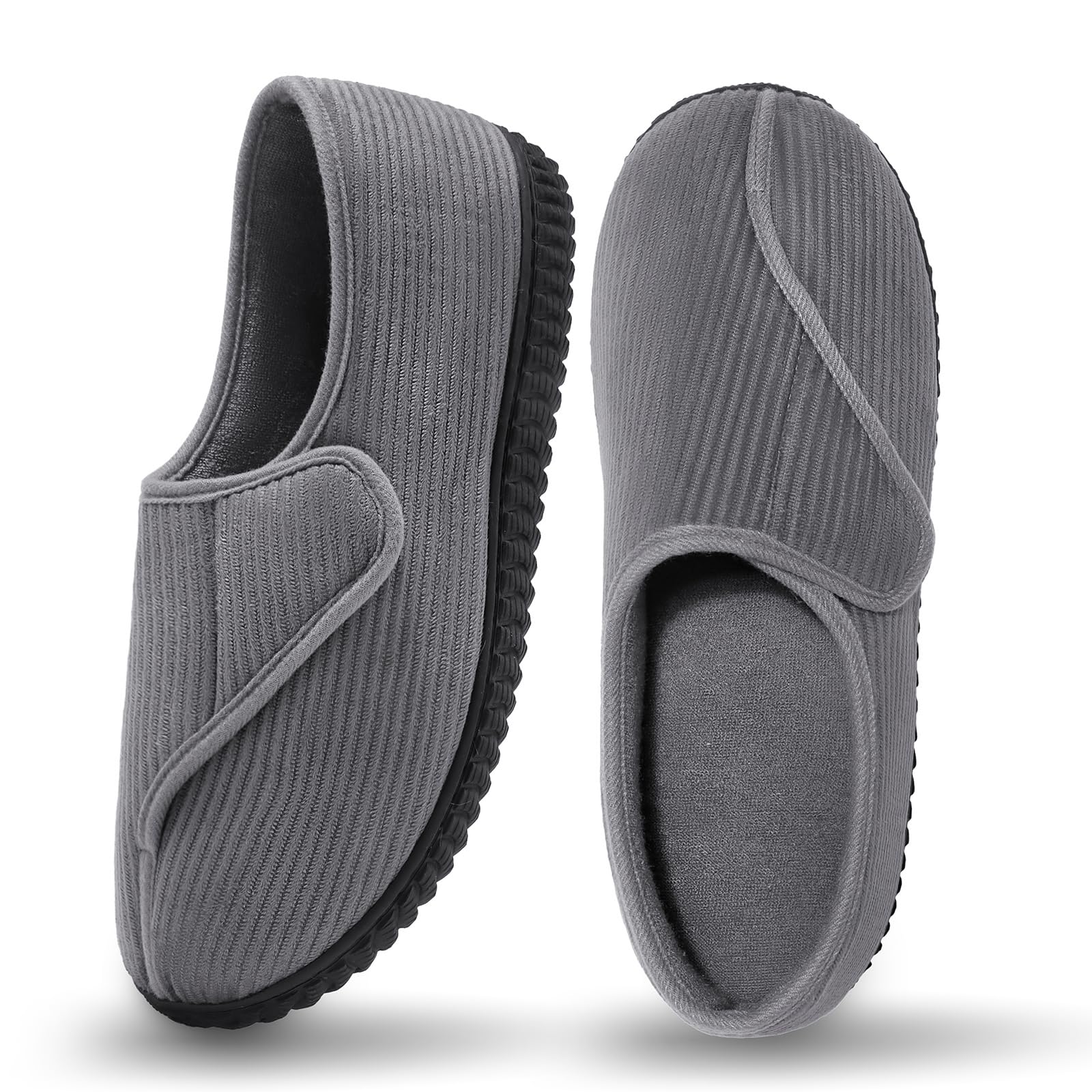 Git-up Pantofole da casa per Uomo Confortevole e Antiscivolo Calde Ciabatte con Soletta Memory Foam Pantofole Regolabili diabetiche per Edema Piedi, Grigio 9