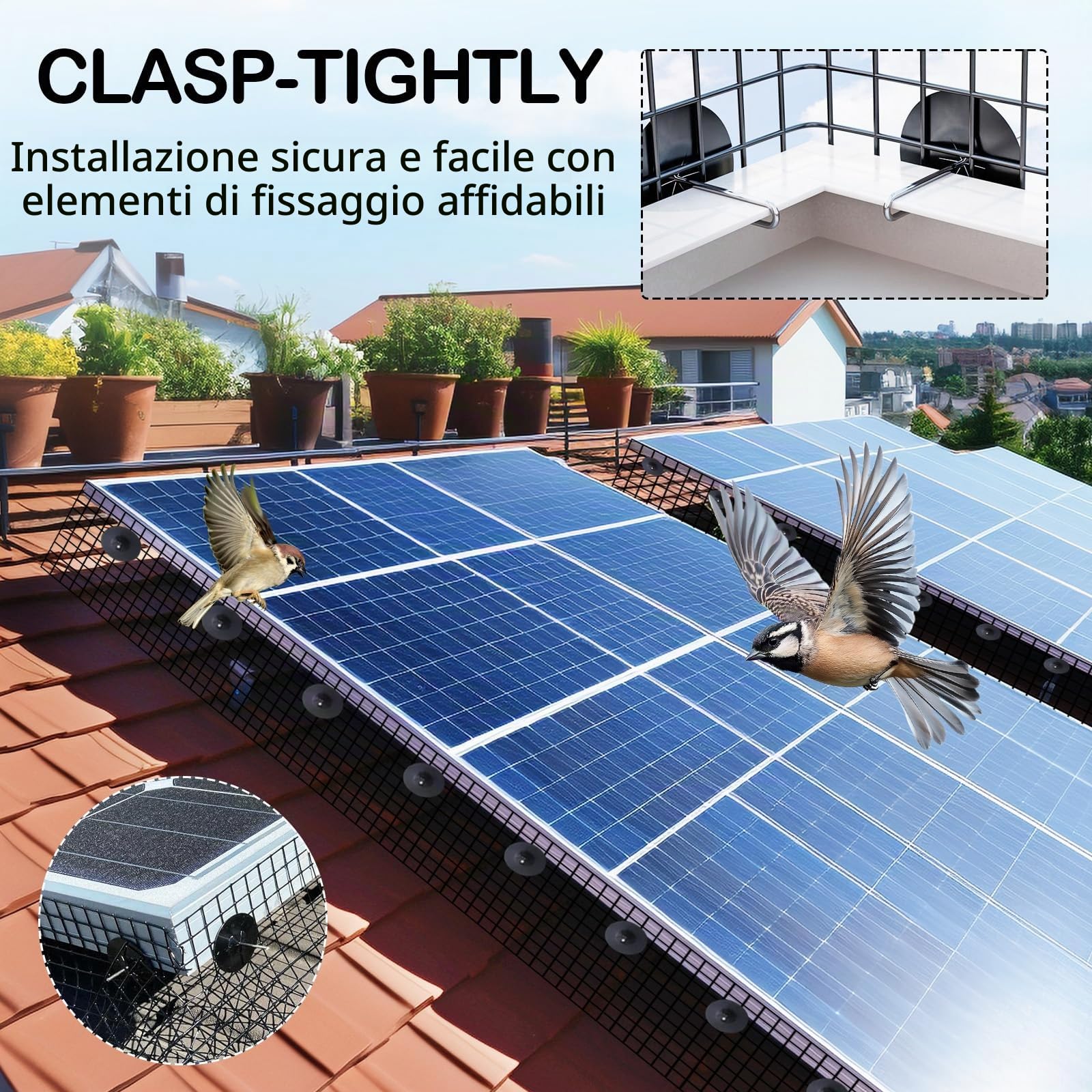 Dissuasore per Piccioni per Pannelli Solari 20 cm x 30 m, PVC Zincato Dissuasore per Uccelli, Rete per Uccelli per Impianti Fotovoltaici per la Protezione, Rete di Protezione per Tetti