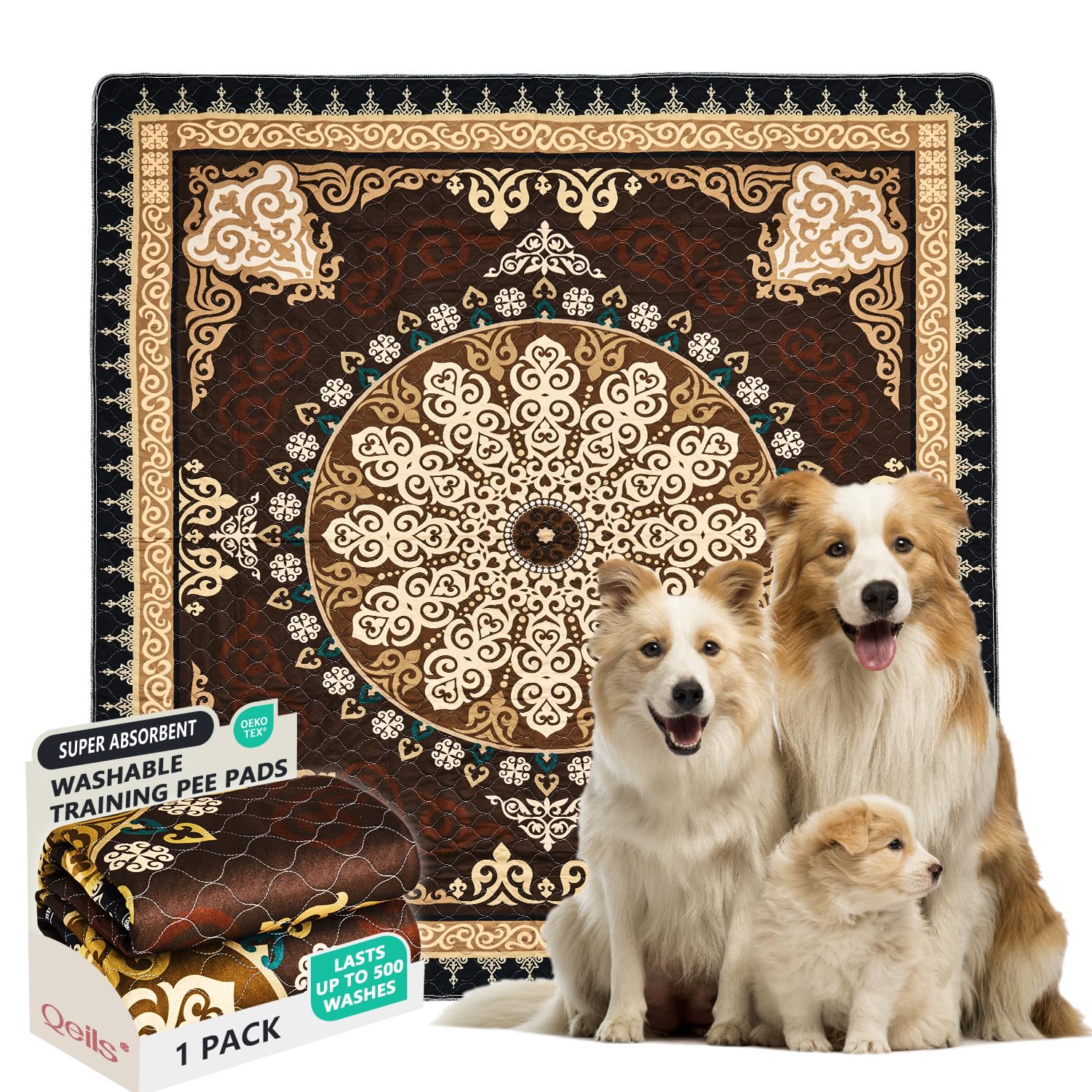 Qeils Washable Pee Pads for Dogs, Reusable Puppy Pads Super Absorbent Leakproof Dog Training Pads, Non-Slip Wee Wee Pads for Crate, Floor, Potty Pads