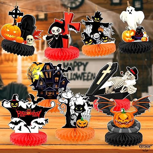 Miniatura 5 de KatchOn, Centros de mesa de Halloween embrujados para mesas, paquete de 9  Panal fantasma espeluznante para decoraciones de mesa de Halloween  Panal