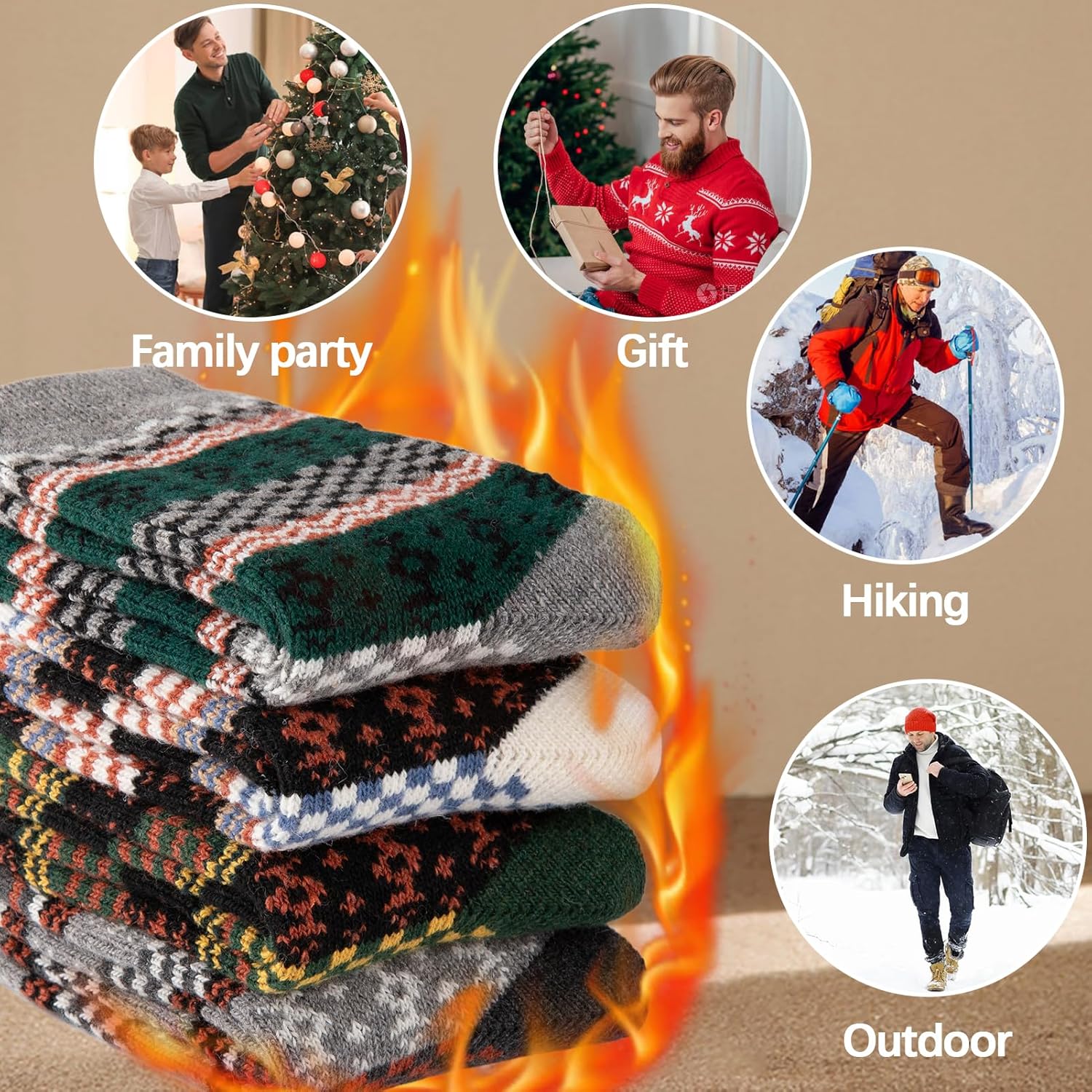 COOVAN Mens Warm Wool Socks Thermal Winter Thick Crew Socks Cold Weather Soft Cozy 5 Pairs - Image 6