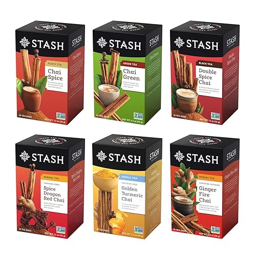 Stash Tea Chai Tea Surtido de muestras de té, té de alta calidad con cafeína, sin OMG, verificado por proyecto sin ingredientes artificiales, 18-20