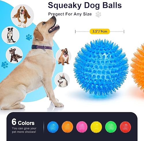 VITEVER 8 Colors 2.5” Squeaky Dog Toy Balls for Small Medium Dogs, Puppy Chew Toys for Teething, Spiky Balls for Small Dogs, Durable Toys for Teeth Cleaning and Training - Safe, BPA Free(Medium Set of 6)