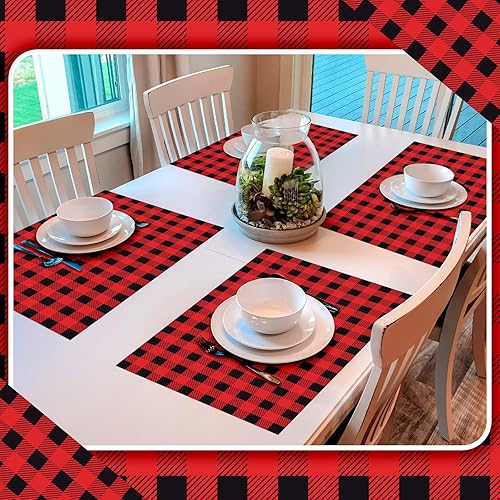 Miniatura 4 de Lincia 100 manteles individuales desechables de papel para mesa de comedor, manteles individuales de cuadros de búfalo para fiestas, bodas,