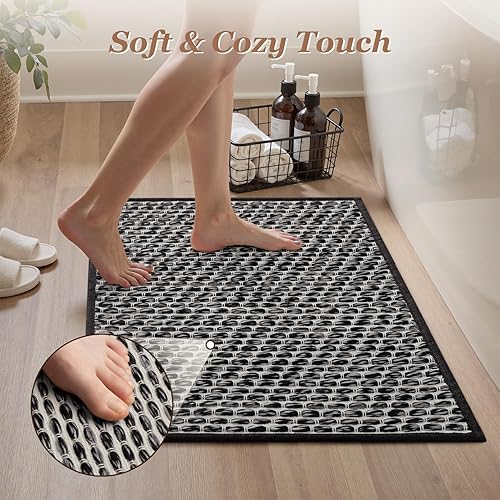 Miniatura 5 de AMOAMI Unique Woven - Tapete de baño súper absorbente antideslizante, 17 x 24 pulgadas, color negro