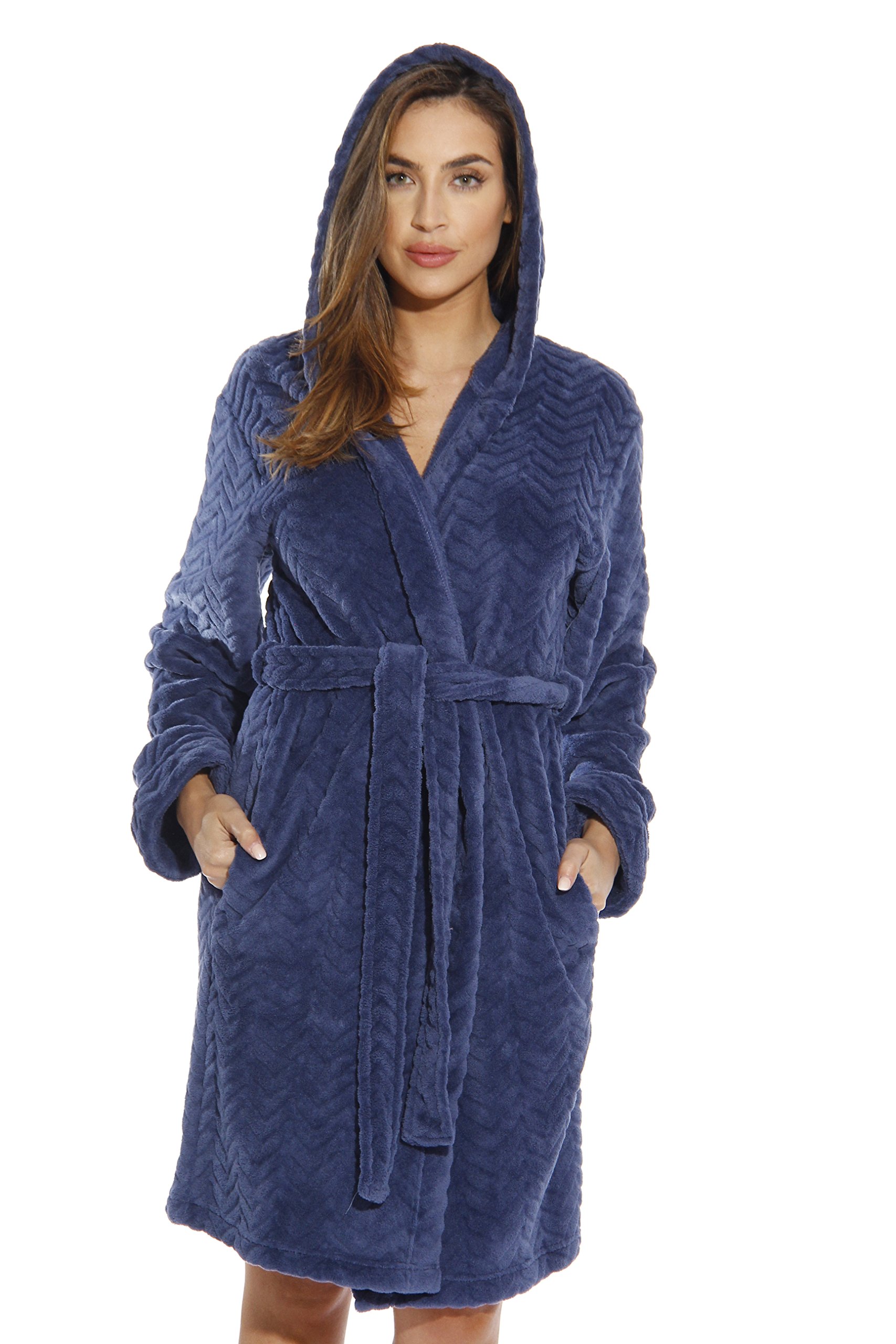 Just Love Kimono Robe Chevron Texture Fleece Hooded Bath Robes for Women