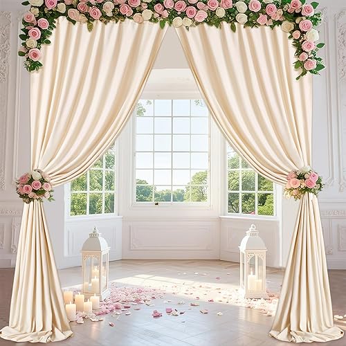 Miniatura 7 de Cortinas de fondo color marfil, 2 paneles de tela de poliéster de 5 x 10 pies, telón de fondo de boda para arco, fiesta, escenario, ceremonia,