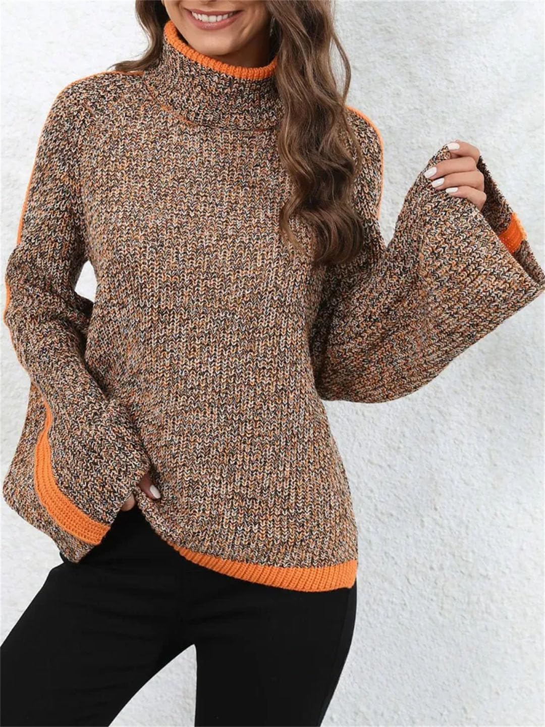 Maglione da donna a collo alto, lavorato a maglia, stile casual, a maniche lunghe