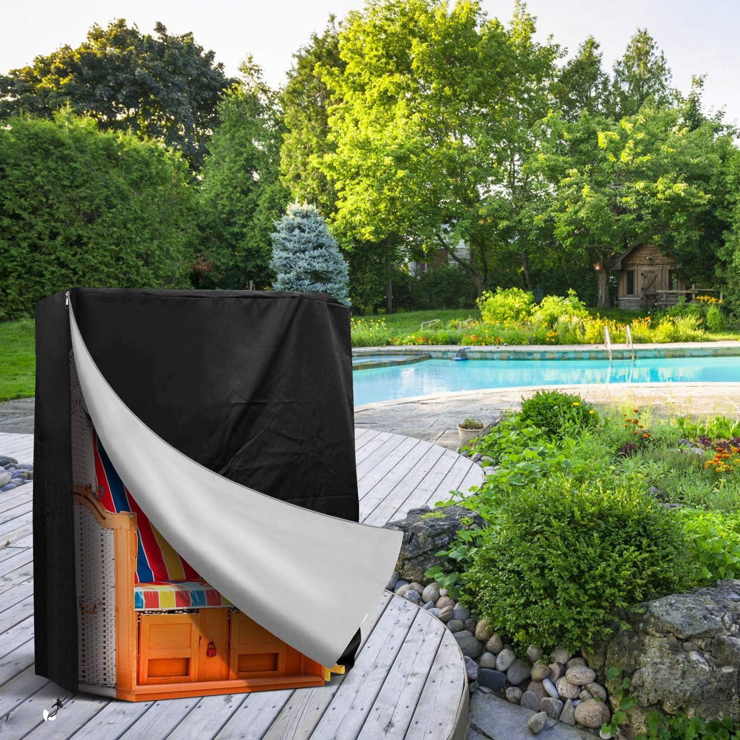 RICHIE Copertura per poltrona da spiaggia, impermeabile, antivento, resistente ai raggi UV, resistente agli strappi, in polietilene valorizzato, per sedia da spiaggia DHBCC125-0GR (125 x 90 x 135/165