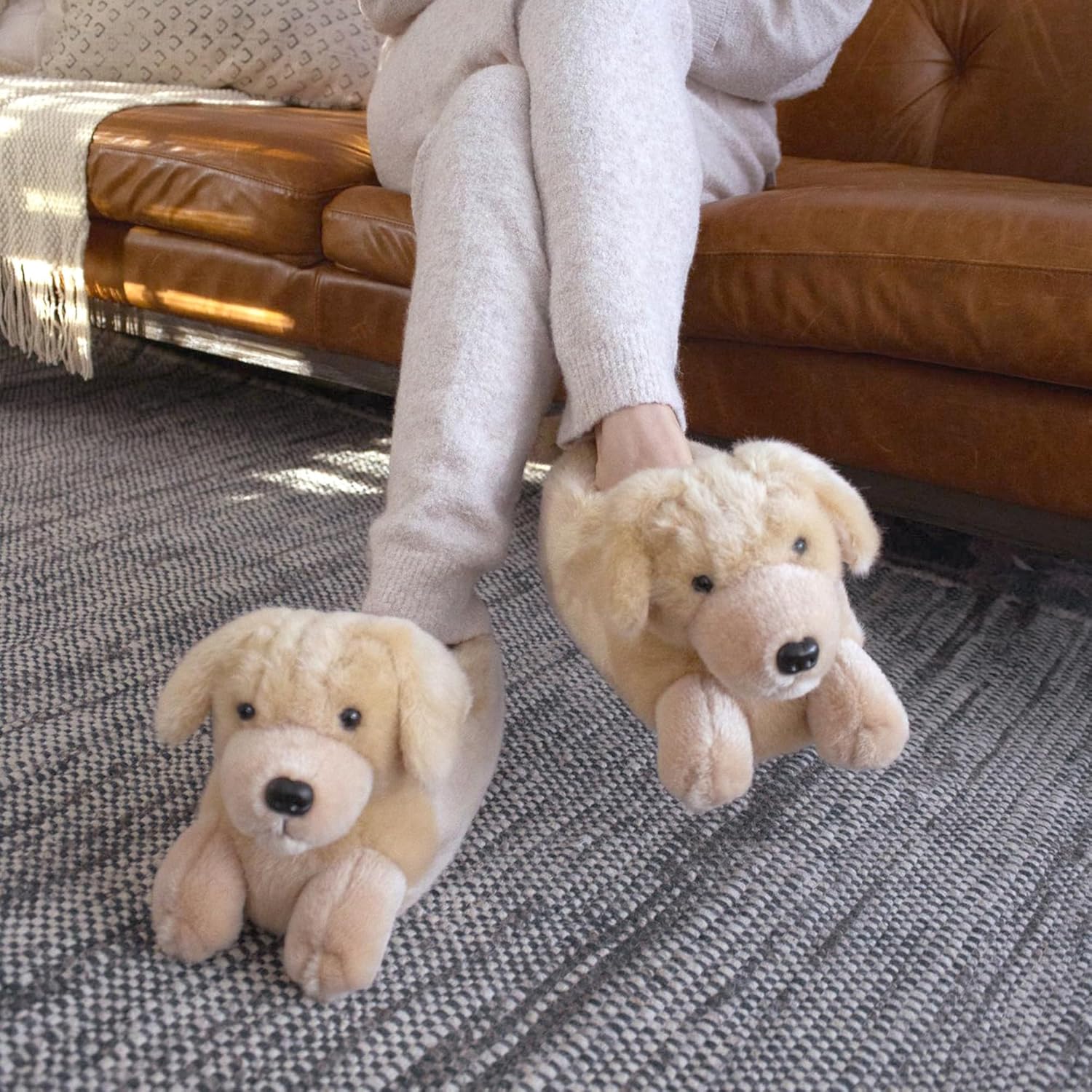 Yellow Labrador Slippers for Women and Men - Fuzzy Plush Dog Slippers for Adults - Image 3