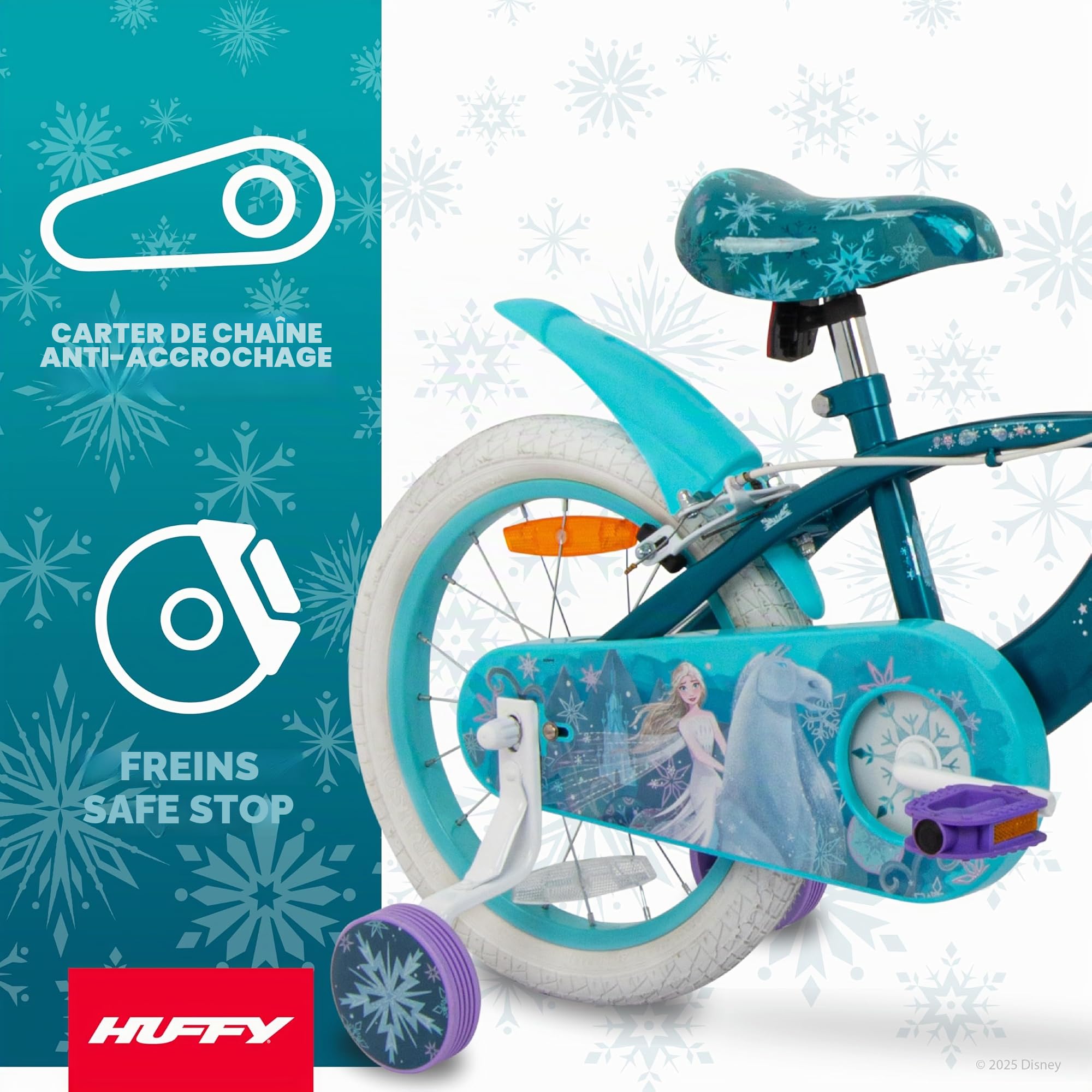 Huffy Disney La Reine des Neiges Vélo pour Fille Bleu Cristal de mer 40,6 cm + Porte-poupée Avant – 5–7 Ans