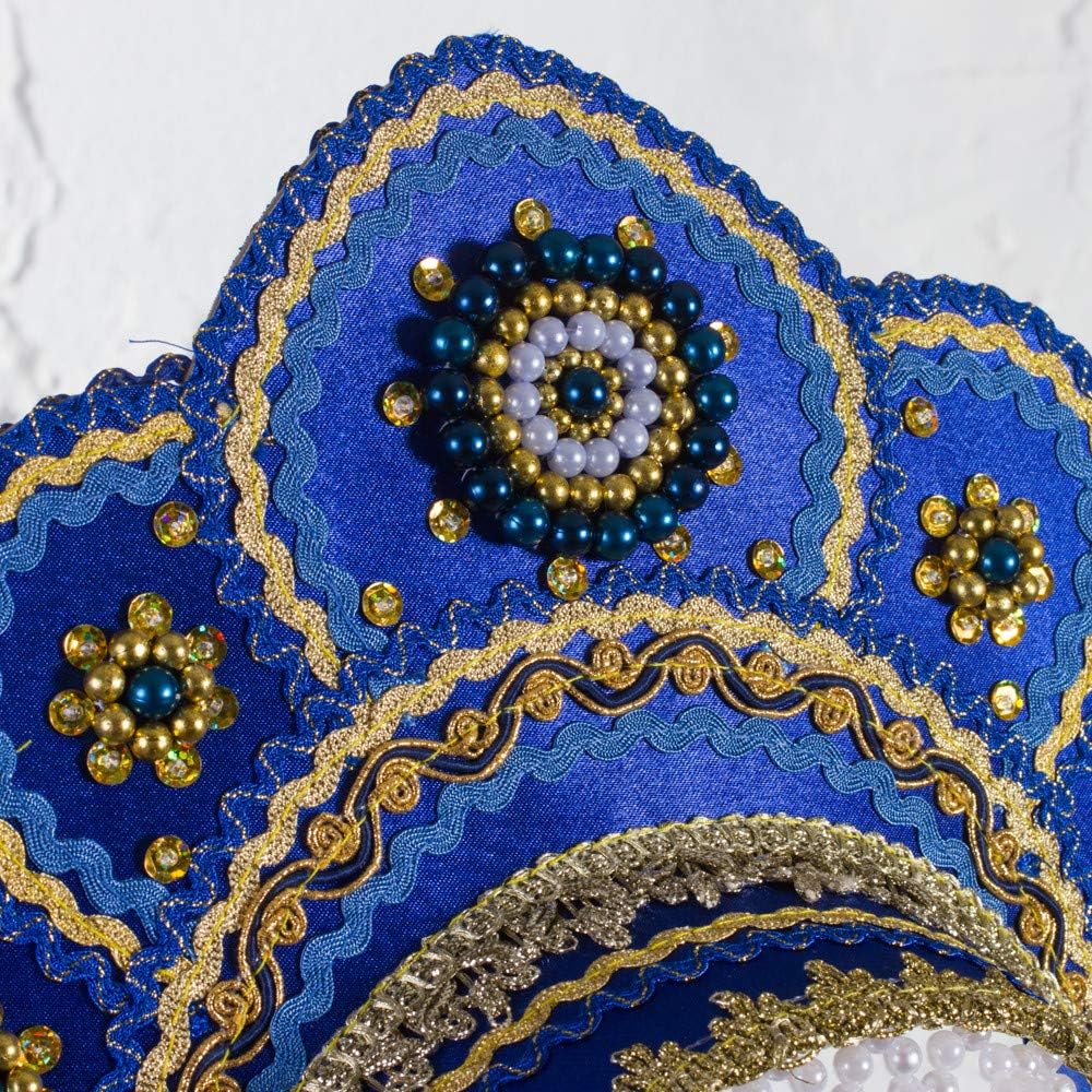 Russian Folk Costume 'Kokoshnik' Headdress in Blue, 5-10 years old