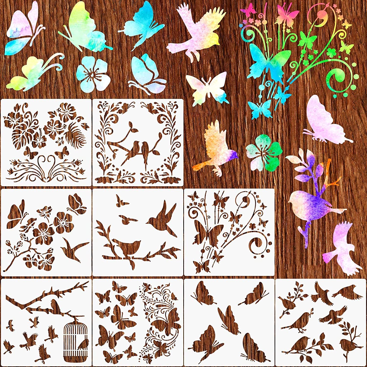 Buy 9 Pieces Butterfly Stencils Bird Flower Stencil Flying Bird Painting Template Stencil