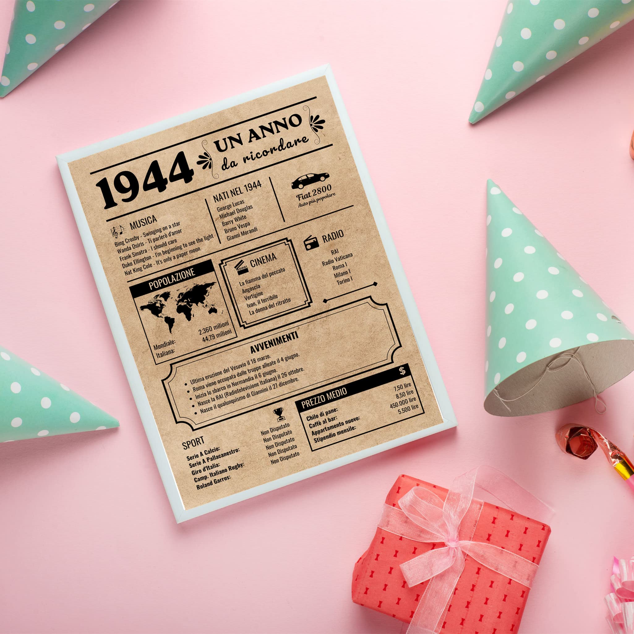 EQUIK PRODUCTS Biglietto Auguri Compleanno 1944 | Regalo Compleanno Originale | Giornale Vintage | Compleanno Uomo | Compleanno Donna | Decorazioni Feste (1944)