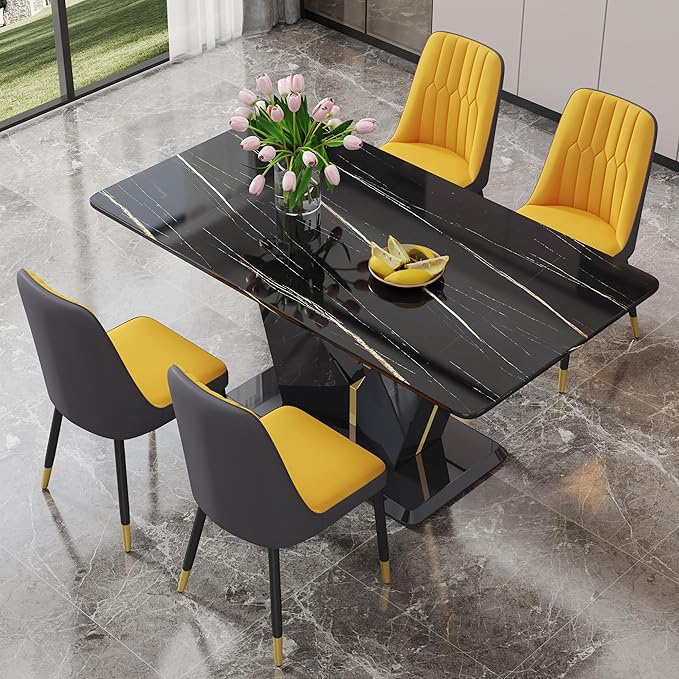 Amazon.com - JUFU 5 Piece Modern Kitchen Table Set,Black Marble Dining ...