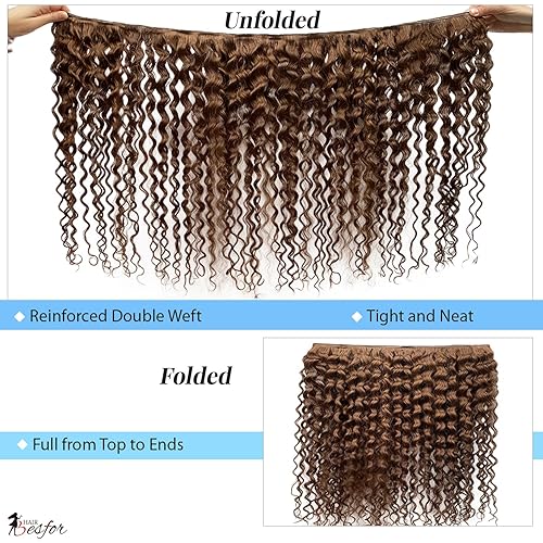 Miniatura 6 de BESFOR Extensiones de cabello humano de trama de cabello humano real, color marrón, con ondas de agua, extensiones de cabello humano real, 22
