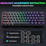 TECURS Mechanical Gaming Keyboard, QWERTY 60% Wired Keyboard RGB Backlit for Laptop/Windows, 61 Keys Angle Adjustable Red Switch Mini Keyboard Black