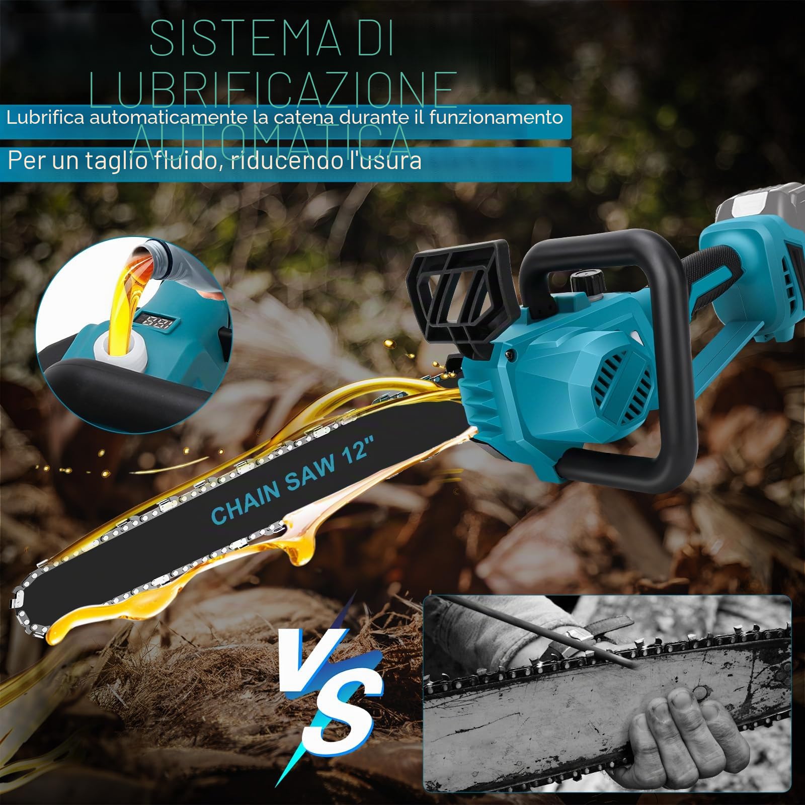 WingFly Motosega a Batteria 12 Pollici Compatibile con Makita 18 V, Motosega Elettrica per Potatura con Motore Brushless, Motosega Per il Taglio del Legno