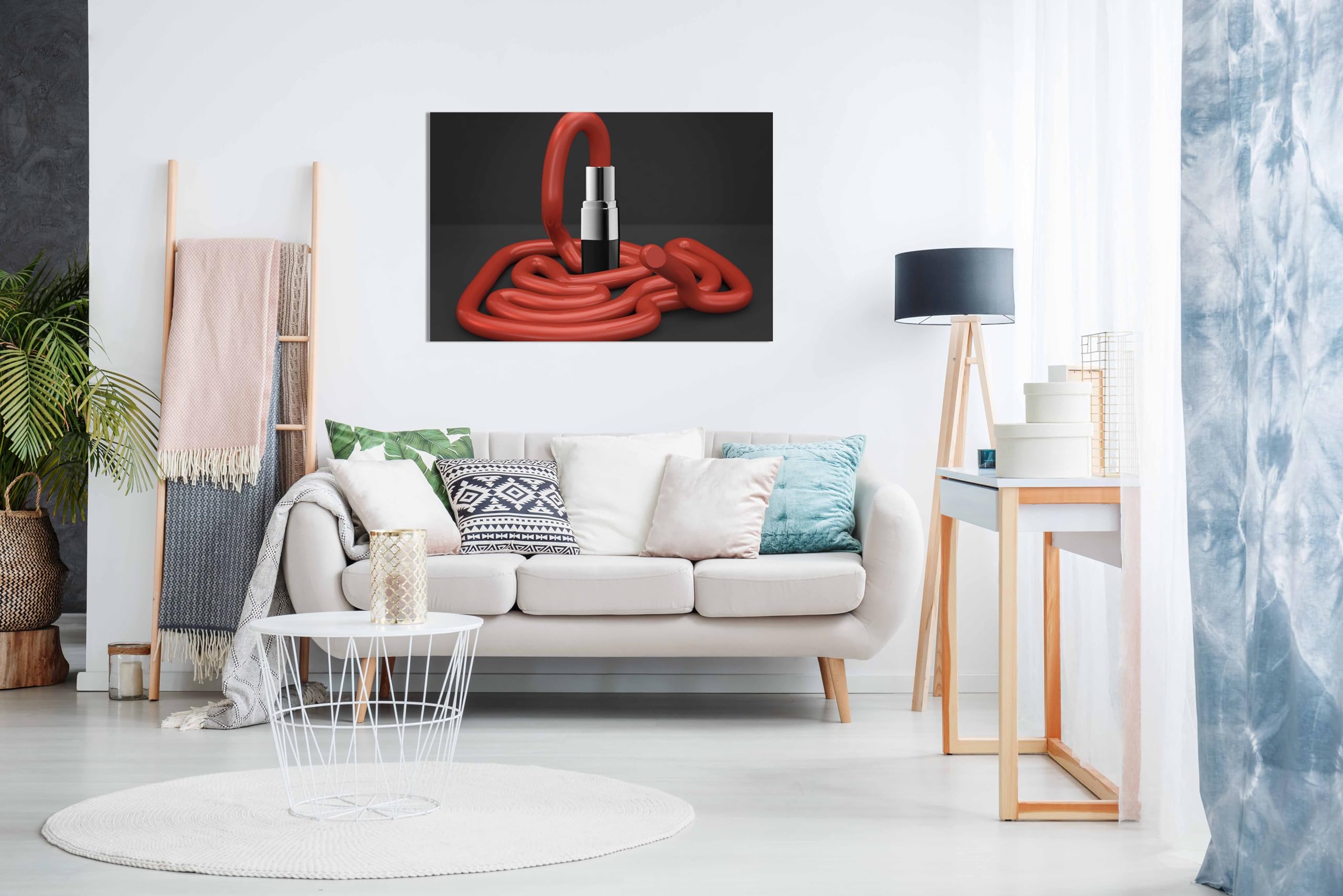 Impression sur toile encadrée rouge à lèvres pour décoration murale d'intérieur, chambre à coucher, salon et salle de bain 61 x 41 cm