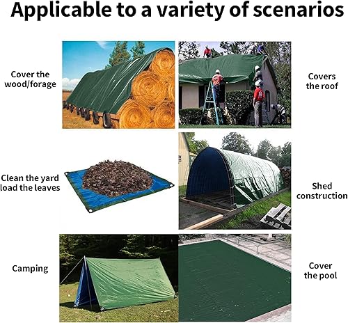 Miniatura 7 de TARPAL Lona verde impermeable de 10 x 10 pies, lonas pequeñas de 6 mil, cubierta protectora multiusos, cubierta de lonas de polietileno para leña,