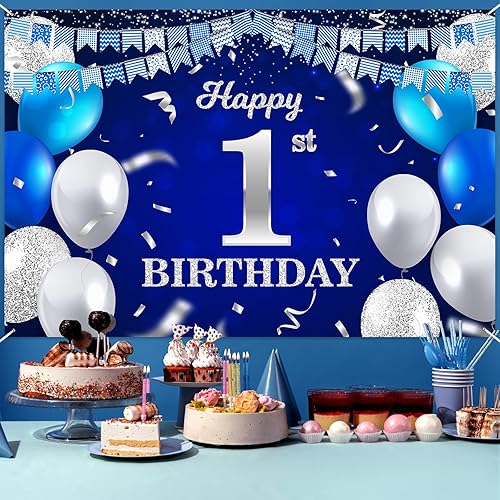 Vista 268 de Cartel de feliz cumpleaños número 31, globos azul marino, bandera de confeti a rayas, puntos de luz, saludos a 31 años, decoración temática