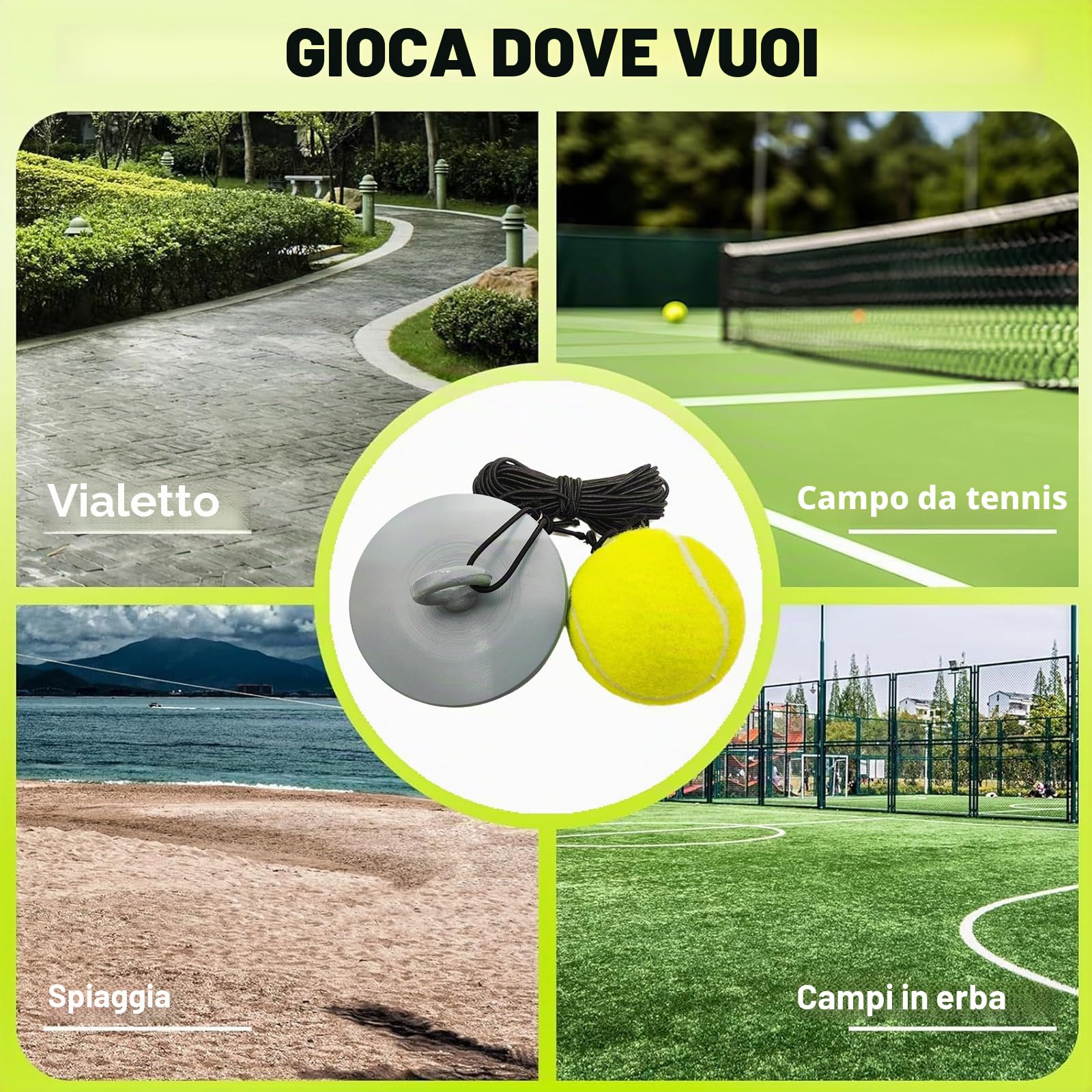 Dispositivo di Allenamento per Tennis con base metallica da 1,2 kg, Innovativo Dispositivo Sportivo per Il Tempo Libero per Giocare e Allenarsi all'aperto, in Giardino - Allenatore di Tennis