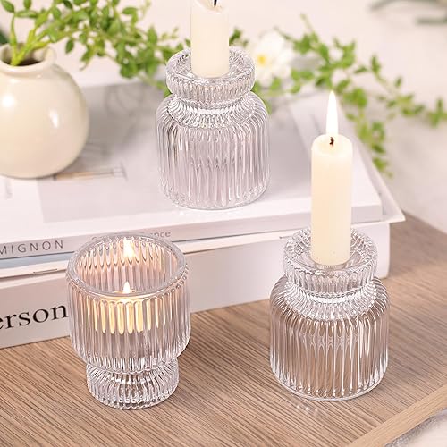 Miniatura 7 de DARJEN 12 portavelas de cristal, portavelas cónicos transparentes, portavelas votivas para centros de mesa, bodas, cenas, decoración del hogar