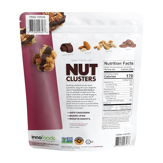 Inno Foods Dark Chocolate Nut Clusters, Gluten Free, Non-GMO, 3 Pack, 16 oz Each