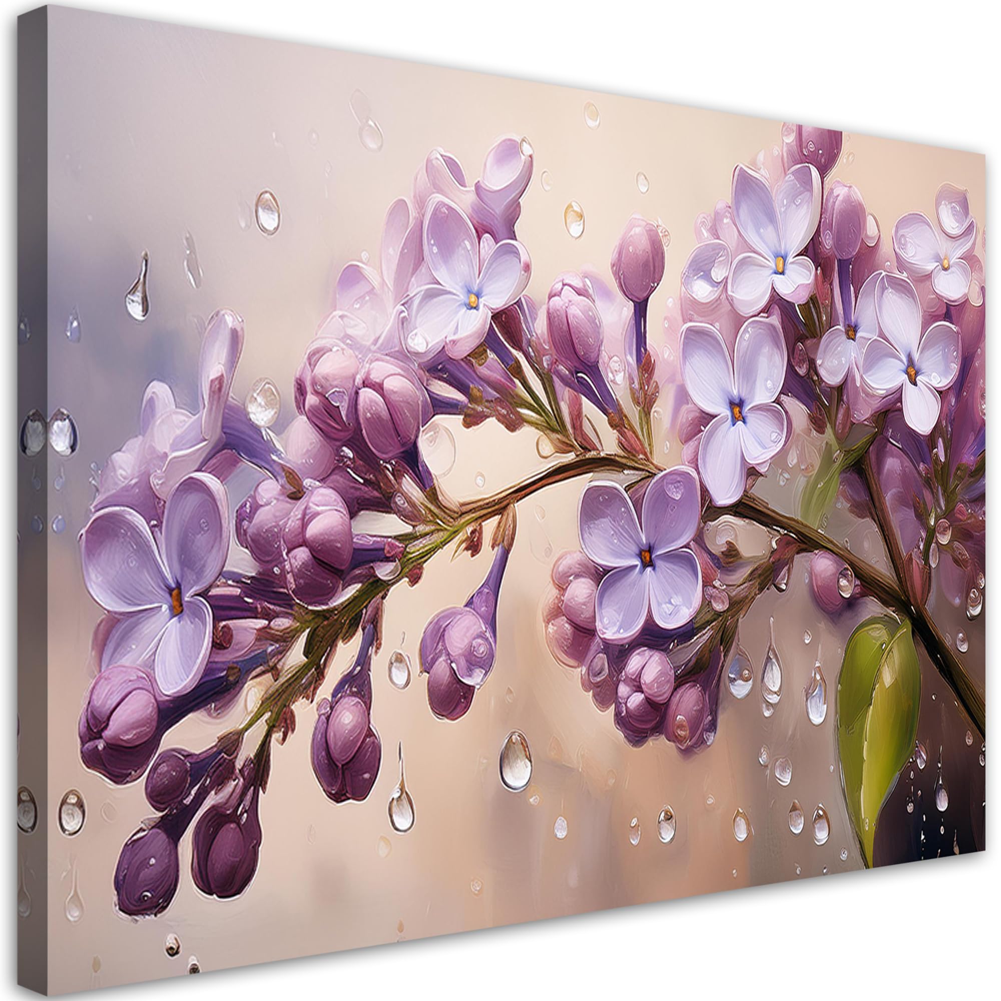 Feeby Quadro su Tela Non Tessuta - Stampa Su Tela - Fiori di lillà Gocce di rosa - 90x60 cm - Decorazione Murale - Moderno Soggiorno - quadri moderni soggiorno - poster