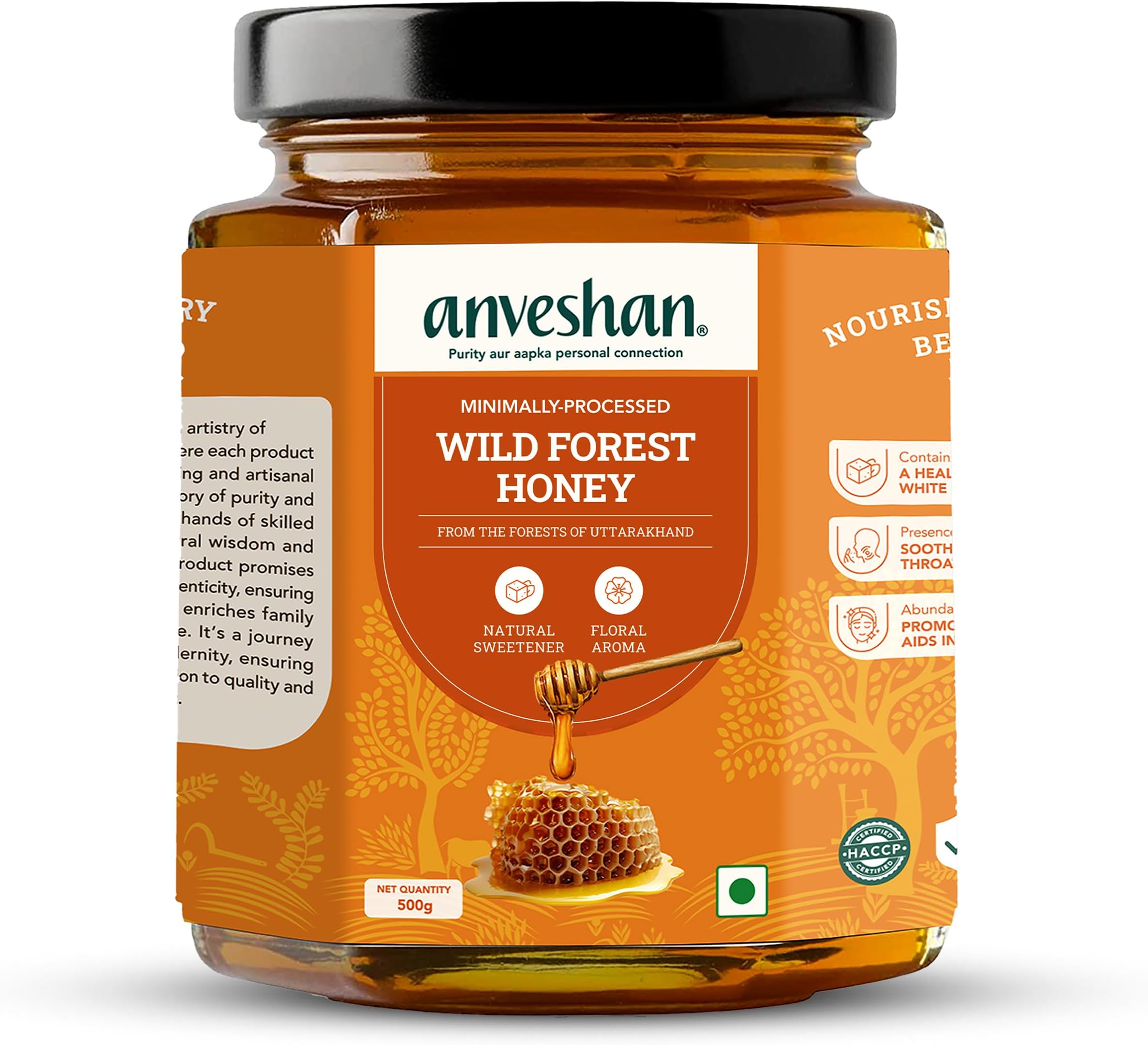 Wild Forest Honey 500g | Raw, Minimally processed | No Added Sugar | 100% Pure Natural Honey | Immunity Booster | Forest Harvested | Glass Jar | Lab Certified