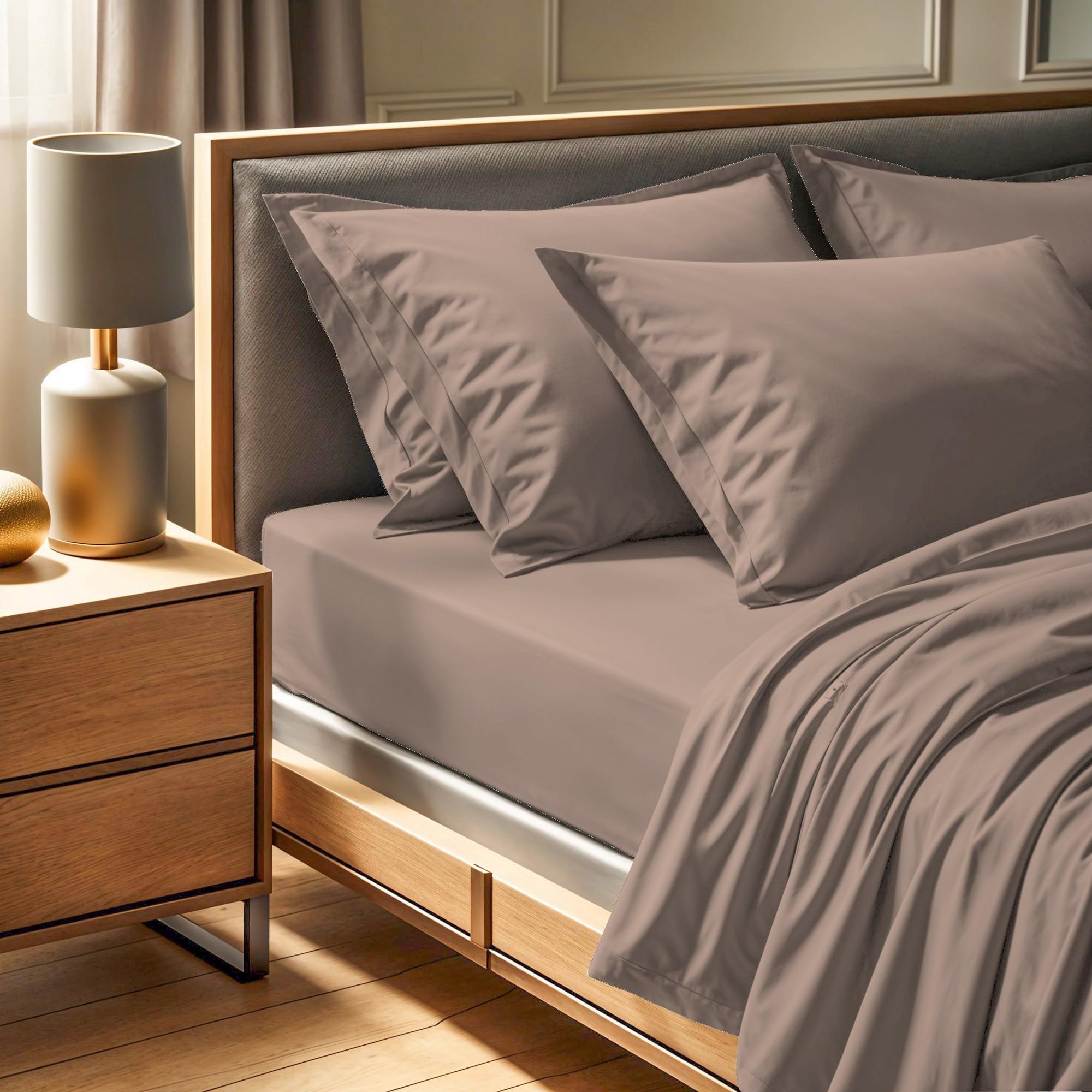 Premium Ranforce King Fitted Sheet (160 x 200 + 30 cm), 100% Cotton, 145 Thread Count, Beige, Machine Washable at 30°C, Soft & Durable for Ultimate Comfort