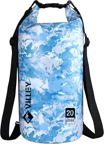VILLEY Bolsa seca impermeable de 20 litros que mantiene el equipo seco, saco seco ligero con funda impermeable para teléfono para kayak, barco,