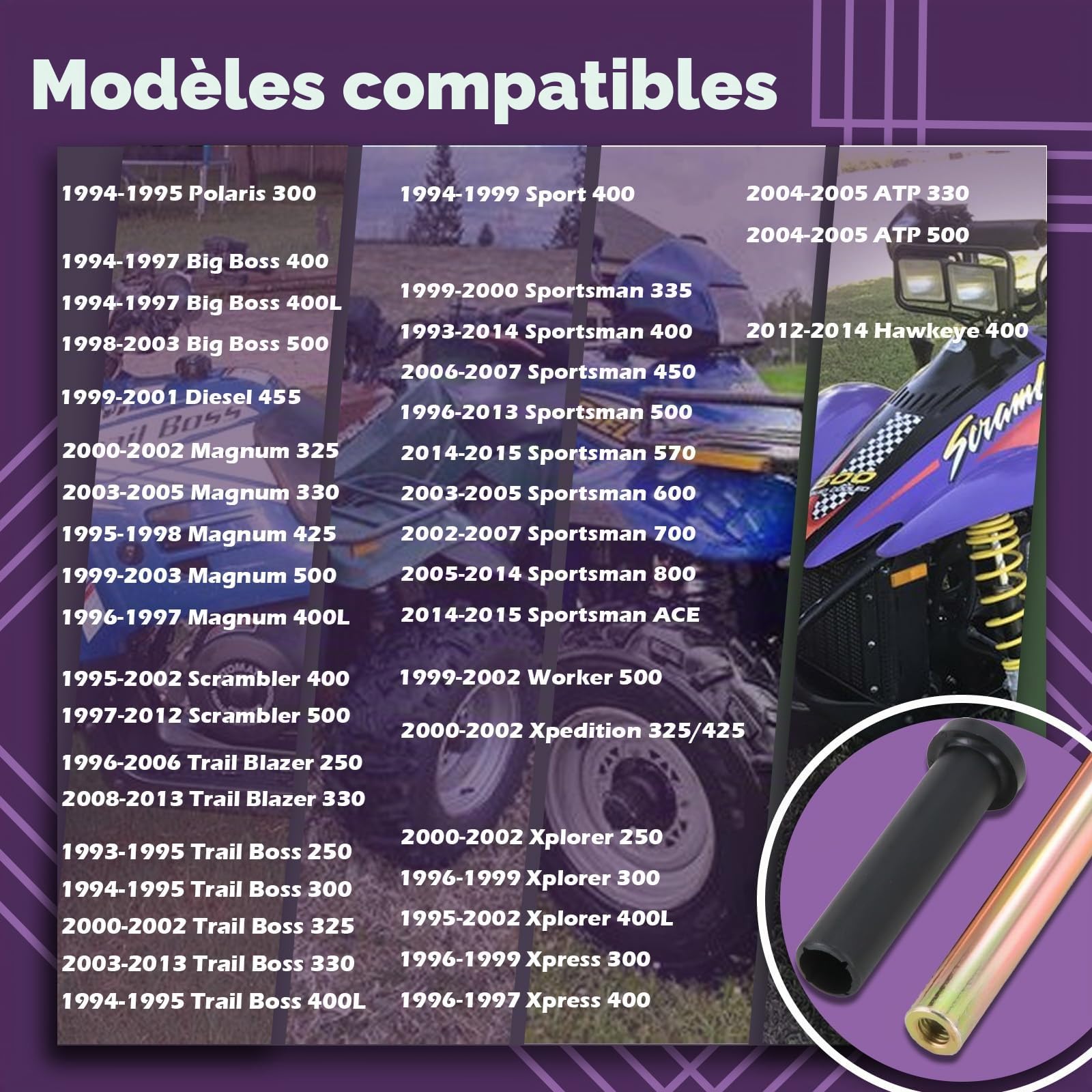 7501093 Kit de bagues d'arbre de bras inférieur avant compatible avec Polaris Sportsman 400 500 570 600 700 800 Trail Blazer 250 330 Scrambler 400 500 Remplace 5020681